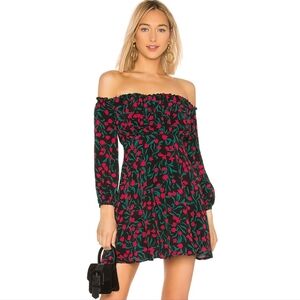 Lovers & Friends Britta Mini Dress Rosebud off shoulder art deco floral Revolve